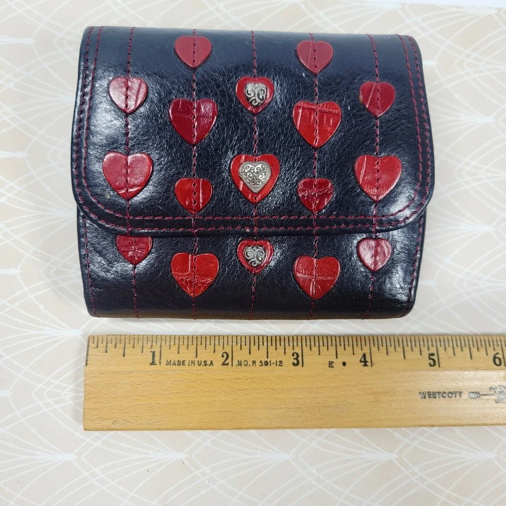 Brighton 3D Red Hearts Black Leather Wallet Y2K